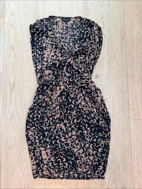 Topshop Black and Tan Abstract Wrap-Style Midi Dress